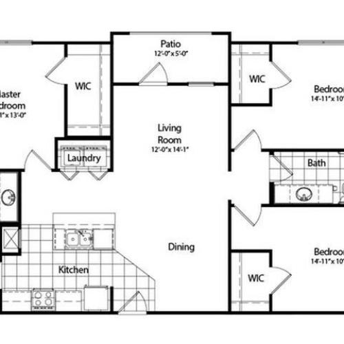 Three Bedroom / Two Bathroom | Deluxe with Sunroom | 1350 sqft