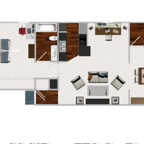 Large One Bedroom / One Bathroom with Morning Room, 772 sqft home