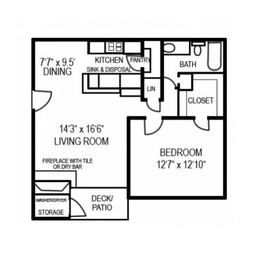 1x1A 1 Bed Apartment Stoney Ridge Apartments