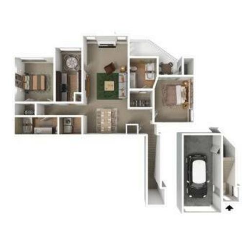 Two Bedroom Two Bathroom 1168 sqft with Garage