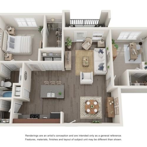 The Collins | Two Bedroom | One Bathroom | 979 sqft | with Patio or Balcony