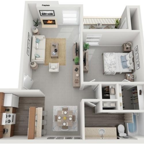 One Bedroom | 510 sqft | Patio/Balcony | Fireplace in Selected Units | Vaulted Ceilings in Selected Units