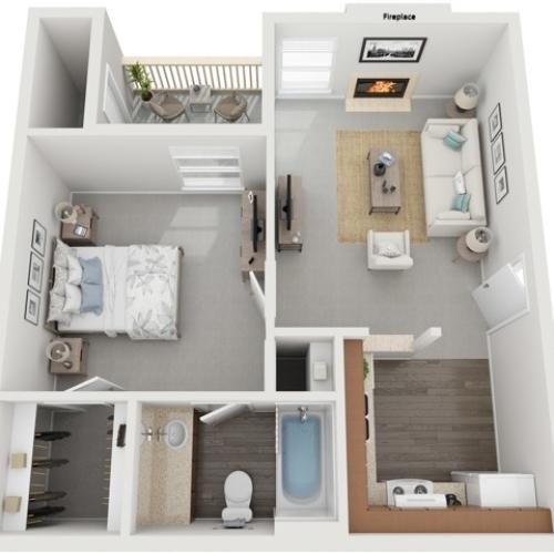One Bedroom | 510 sqft | Patio/Balcony | Fireplace in Selected Units | Vaulted Ceilings in Selected Units