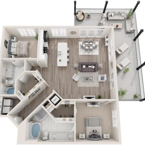 The Dominion | Two Bedrooms | Two Bathrooms | 1458-1554 sqft | Laundry Room with Full-Size Washer/Dryer | Wrap Around Patio/Balcony in Selected Units | Two Walk-in Closets