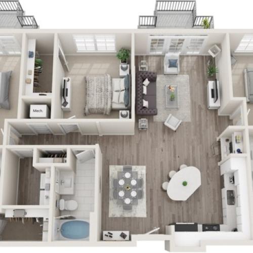 The Texan | Three Bedrooms | Three Bathrooms | 1676 sqft | Laundry Room with Full-Size Washer/Dryer | Two Patios/Balconies