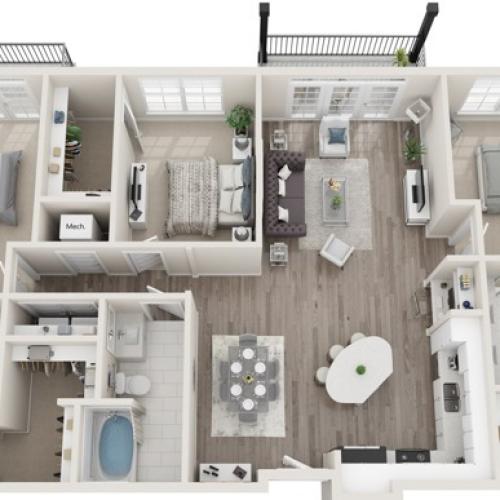 The Tory | Three Bedrooms | Three Bathrooms | 1676 sqft | Full-Size Washer/Dryer | Two Patios/Balconies | Three Walk-in Closets