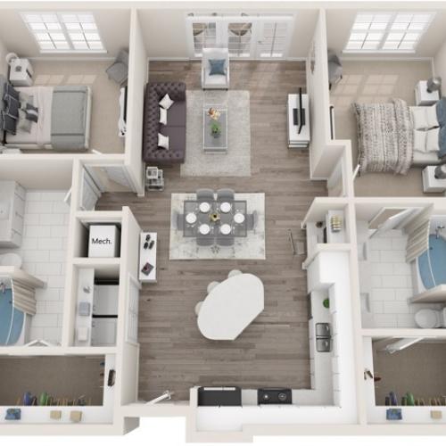 The Louis | Two Bedrooms | Two Bathrooms | 1177-1215 sqft | Full-Size Washer/Dryer | Patio/Balcony | Two Walk-in Closets