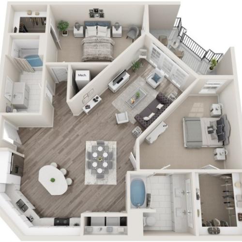 The Republic | Two Bedrooms | Two Bathrooms | 1266 sqft | Full-Size Washer/Dryer | Patio/Balcony | Two Walk-in Closets