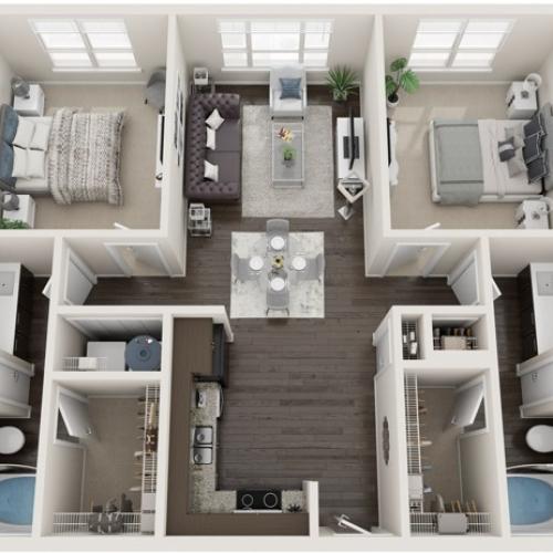 Artisan | Two Bedrooms | Two Bathrooms | 1080-1162 sqft | Full Sized Washer/Dryer | Two Walk-in Closets