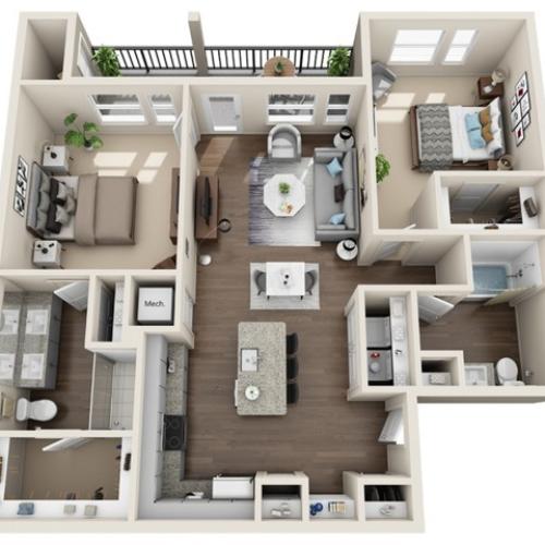 Two Bedrooms | Two Bathrooms | 1110 sqft | Full-Sized Washer/Dryer | Patio/Balcony | Two Walk-in Closets
