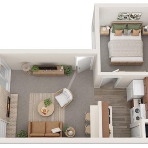 One Bedroom | One Bathroom | 471 sqft | Stackable Washer/Dryer included | Patio/Balcony w/Storage | Built-in Bookshelves | Fireplace in select units.