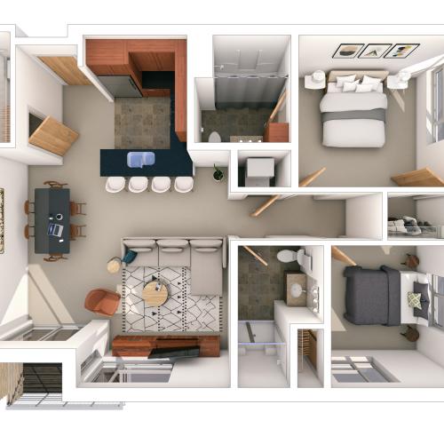 2 Bed / 2 Bath - 1,127 SF