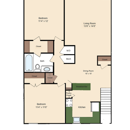 Two Bedroom One Bath Second Floor