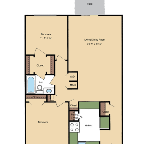 Two Bedroom One Bath Third Floor