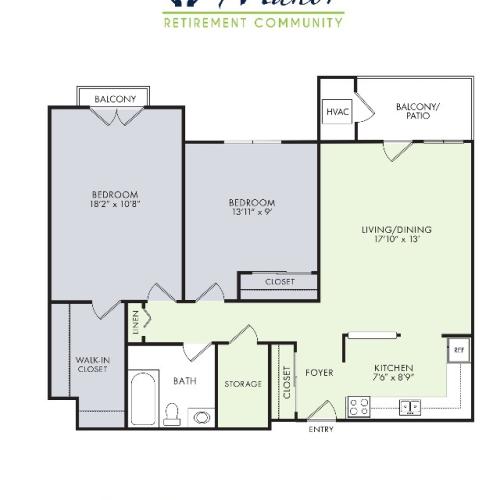 2 Bed 1 Bath Floor Plan