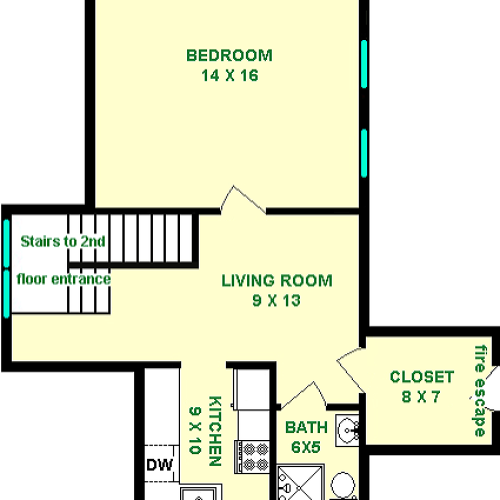 Arabis one bedroom floorplan shows roughly 605 Square Feet there is a living room, kitchen, bathroom, bedroom, a foyer and walk-in closet.