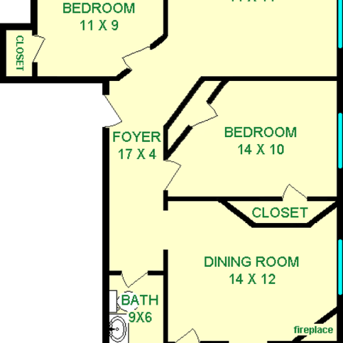 Magnolia Two Bedroom Floorplan shows roughly 815 square feet, with two bedrooms, living room, foyer, dining room, kitchen, bathroom, and a balcony