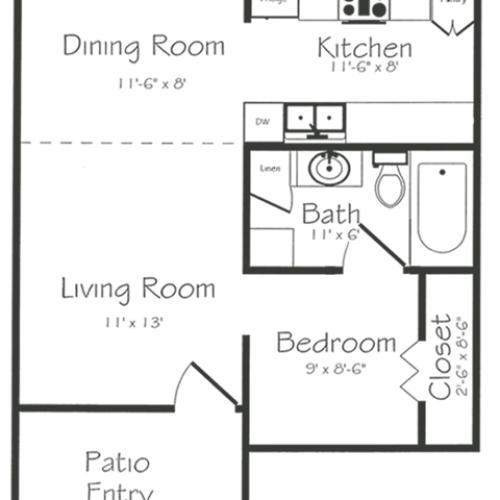 Efficiency Floorplan | Bayou Shadows Apartment Homes