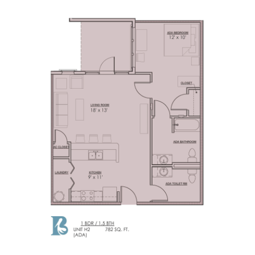 Floor Plan 7 | 1 Bedroom Apartments For Rent In Baton Rouge | Bayonne at Southshore