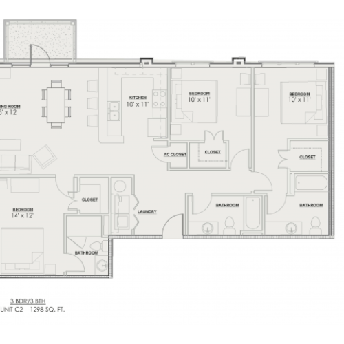 3 Bdrm Floor Plan | Luxury Apartments Baton Rouge | Bayonne at Southshore