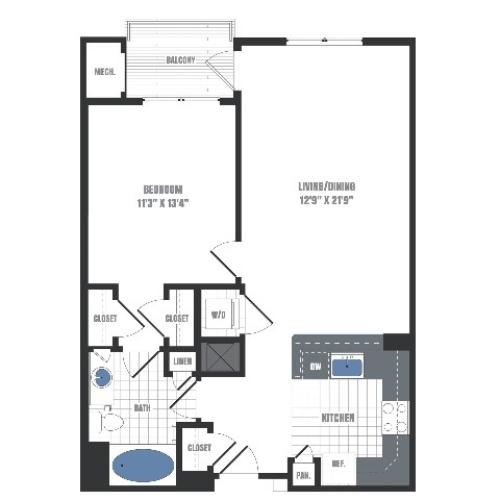 A1D Floorplan  | Apartments in Malvern, PA | Eastside Flats