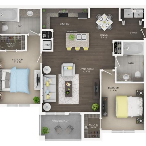 C1 | 2 bed 2 bath from 1073 square feet | Sapphire Bay Apartments | Apartments In Baytown
