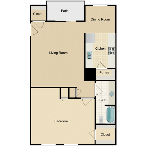 1 bed 1 bath floor plan
