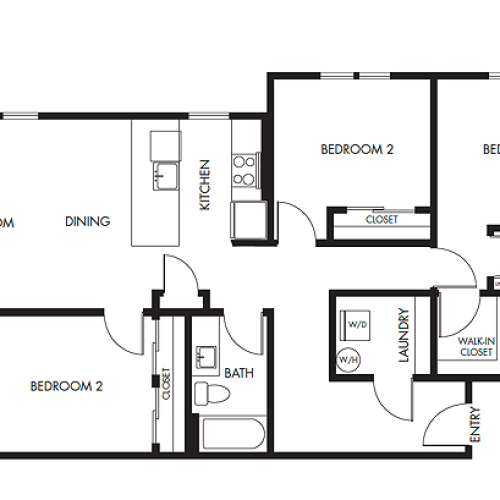 Three Bedroom Two Bath Garden with Garage 1226B 3 Bed Apartment