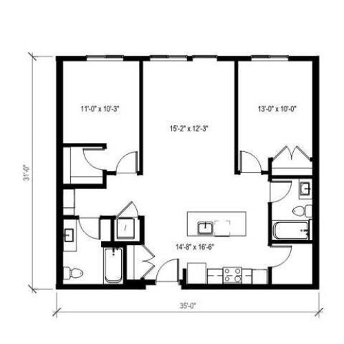 Two Bedroom Two Bath Floor Plan 9 | Augusta Apartments | Seattle Apartments for Rent
