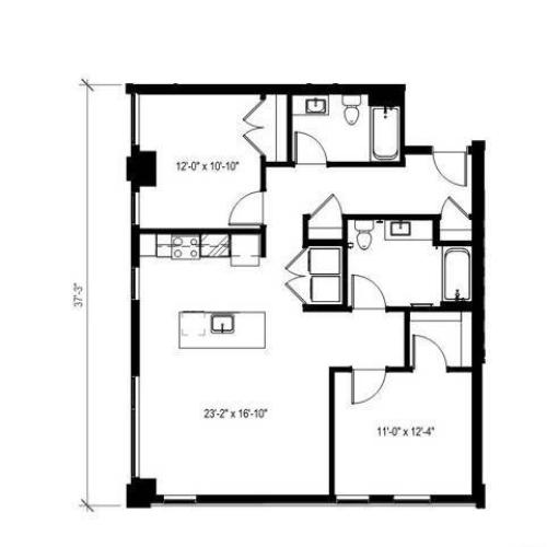 Two Bedroom Two Bath Floor Plan 10 | Augusta Apartments | University District apartments