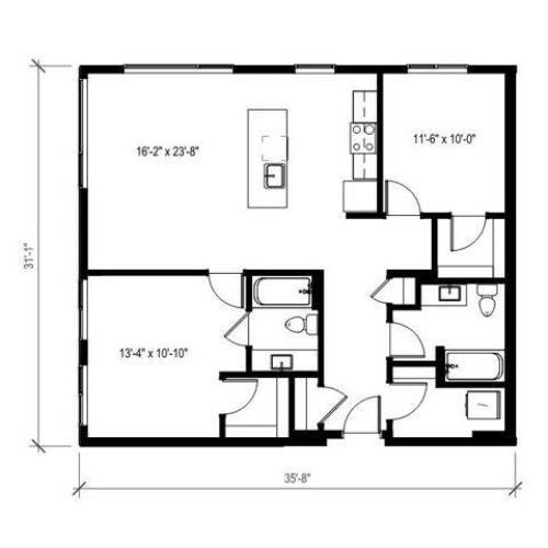 Two Bedroom Two Bath Floor Plan 13 | Augusta Apartments | Apartments in Seattle
