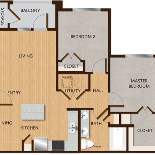 One Bedroom One Bath A2 1 Bed Apartment Oaks of Kyle Apartments