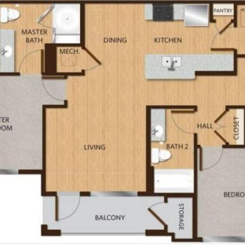 One Bedroom One Bath A2 1 Bed Apartment Oaks of Kyle Apartments