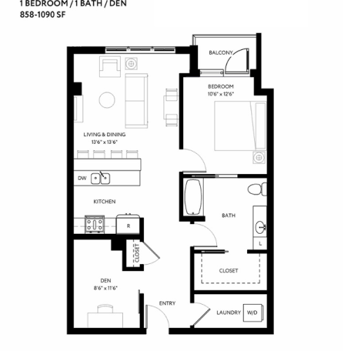 One Bedroom One Bath 949 1 Bed Apartment The Windward Apartments