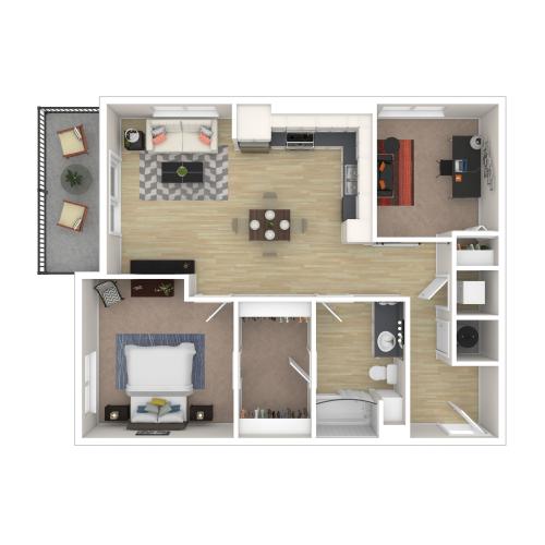 1 Bedroom with Den Floor Plan | Apartments For Rent In Everett WA | Helm