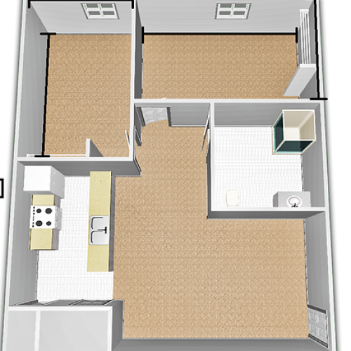 2 bed, 1 bath townhome