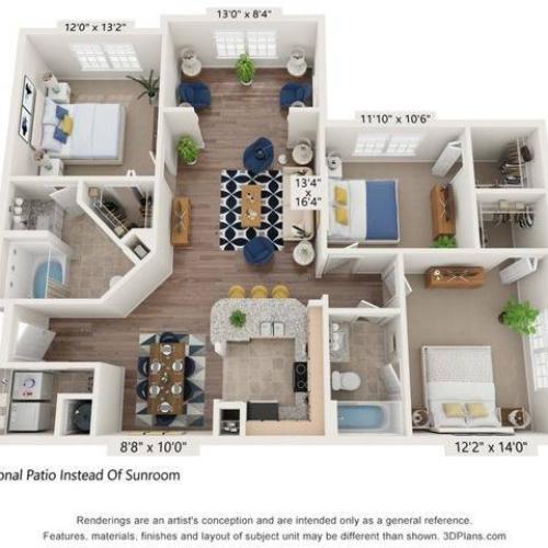 Three Bedroom Two Bathroom Floor Plan
