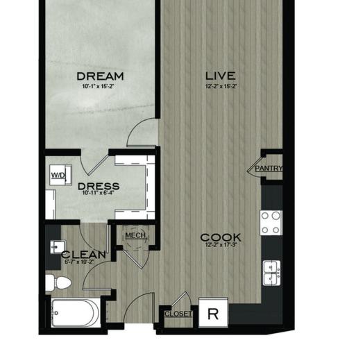 1 Bedroom 1 Bathroom floor plan