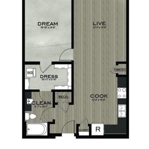 1 Bedroom 1 Bathroom floor plan