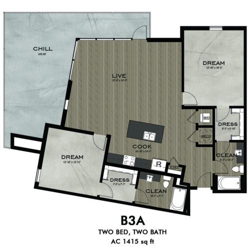 2 Bedroom 2 Bathroom floor plan
