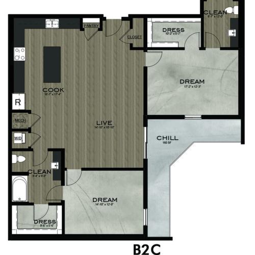 2 Bedroom 2 Bathroom floor plan