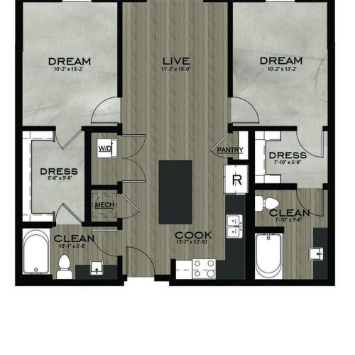 2 Bedroom 2 Bathroom floor plan
