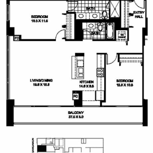Two Bedroom Two Bathroom Floor Plan B1