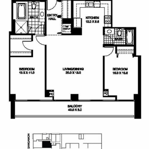 Two Bedroom Two Bathroom Floor Plan B3
