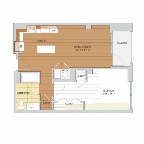 1 Bed 1 Bath Floor Plan A2