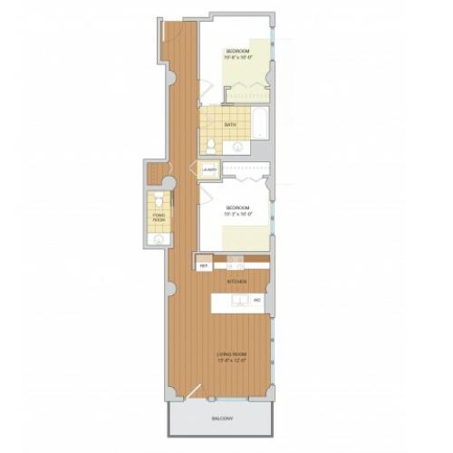 2 Bed 1.5 Bath Floor Plan B6
