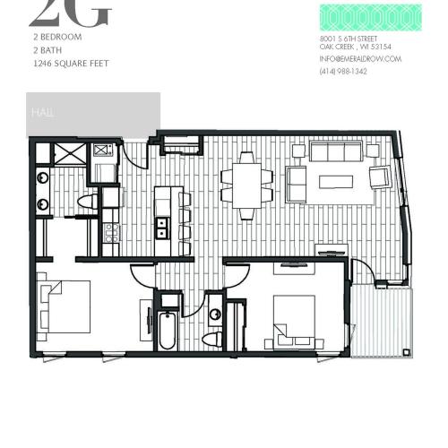 2 Bed 2 Bath Floor Plan 2G