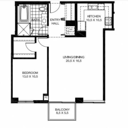 One Bedroom One Bathroom Floor Plan Penthouse 3