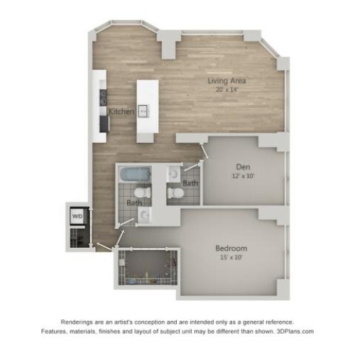 One Bedroom Q with Den Floor Plan