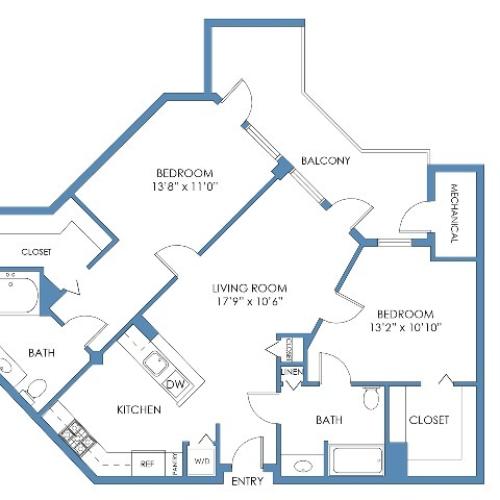 Symphony Floor Plan. 2 Bed, 2 Bath, 1057 Sq.Ft.